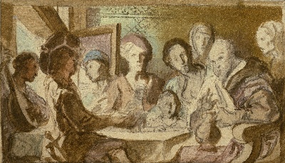 美国阿特金森美术馆.-3美国阿特金斯博物馆_藏画高清实拍 3的作品-雅各布·乔丹斯——一个快乐的公司，约1635-1640年