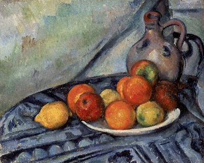 .-33MH30=new美国波士顿美术馆tif的作品-保罗·塞尚（Paul_Cézanne）——_水果_和_a_壶_放在_a_桌子上