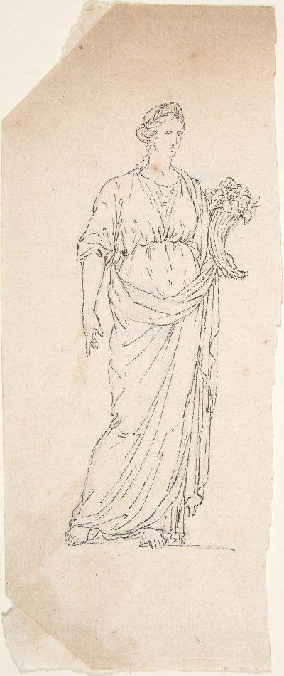 美国纽约大都会美术馆素描藏画.-1MDg083=美国纽约大都会美术馆素描 1的作品-匿名，法国--画有聚宝盆的女性雕像