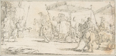 美国纽约大都会美术馆素描藏画.-10MDg083=美国纽约大都会美术馆素描 7的作品-Giovanni Battista Tiepolo——一本书的插图——为游行队伍提供的城市钥匙