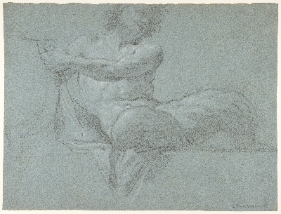 美国纽约大都会美术馆素描藏画.-11MDg083=美国纽约大都会美术馆素描 8的作品-雅格布·瓜拉纳——萨蒂尔斜倚在窗台上，面朝右侧