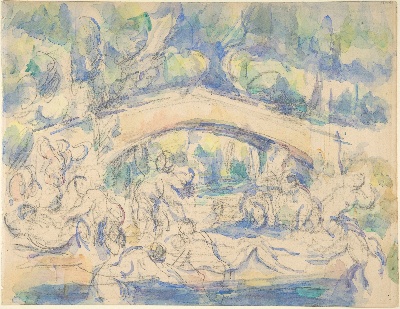 美国纽约大都会美术馆素描藏画.-2MDg083=美国纽约大都会美术馆素描 10的作品-保罗·塞尚（Paul Cézanne）——桥边的游泳者（recto）；霍顿生态学园之后的学习