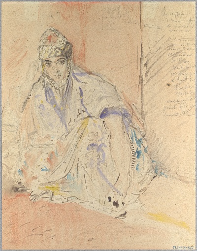 美国纽约大都会美术馆素描藏画.-3MDg083=美国纽约大都会美术馆素描 11的作品-塞奥多尔·查塞廖——坐在地上的阿尔及尔犹太妇女