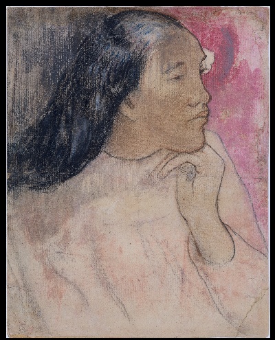 美国纽约大都会美术馆素描藏画.-4MDg083=美国纽约大都会美术馆素描 12的作品-保罗·高更（Paul Gauguin）——一位头发上插着花的塔希提女子