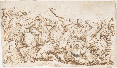 美国纽约大都会美术馆素描藏画.-5MDg083=美国纽约大都会美术馆素描 2的作品-归因于弗朗西斯科·阿莱格里尼——骑兵作战1