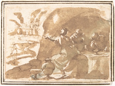 美国纽约大都会美术馆素描藏画.-5MDg083=美国纽约大都会美术馆素描 2的作品-归功于弗朗西斯科·阿莱格里尼——罗特和他的女儿们