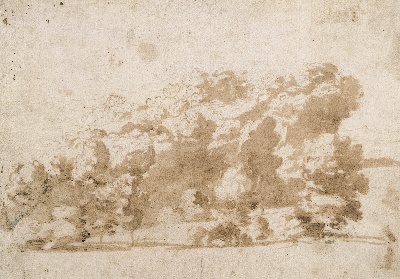 美国纽约大都会美术馆素描藏画.-5MDg083=美国纽约大都会美术馆素描 2的作品-安东尼·范戴克（1599-1641）（弗兰德斯布里坦）——树木繁茂的山脊