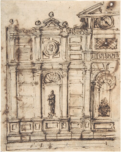 美国纽约大都会美术馆素描藏画.-5MDg083=美国纽约大都会美术馆素描 2的作品-匿名——建筑图纸的碎片，用钢笔写的信的碎片