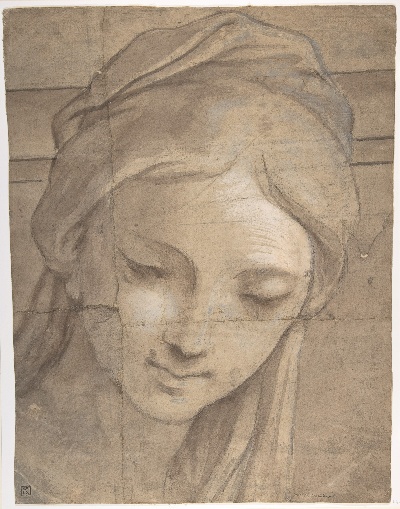 美国纽约大都会美术馆素描藏画.-6MDg083=美国纽约大都会美术馆素描 3的作品-Carlo Cignani——一位年轻女性的头部，三分之一视图，面向左侧