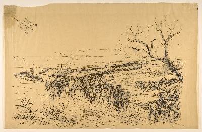 美国纽约大都会美术馆素描藏画.-8MDg083=美国纽约大都会美术馆素描 5的作品-埃弗特·路易斯·范梅登——为风景画中的蚀刻骑士绘制