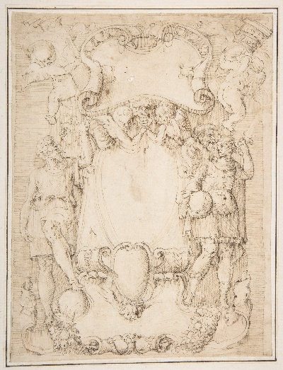 美国纽约大都会美术馆素描藏画.-9MDg083=美国纽约大都会美术馆素描 6的作品-巴蒂斯塔·佛朗哥——卡图切的画作，左边留着胡子，年轻人戴着王冠