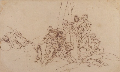 美国纽约大都会美术馆素描藏画.-9MDg083=美国纽约大都会美术馆素描 6的作品-多纳托·克雷蒂——忒提斯将婴儿的跟腱浸入冥河中