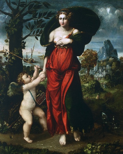美国费城美术馆精品藏画高清图集TIF-1的作品-巴蒂斯塔·多西（Battista de’Luteri），意大利语（现役法拉利），约1474-1548年——维纳斯和丘比特
