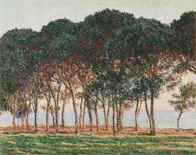 美国费城美术馆精品藏画高清图集TIF-2的作品-克劳德·莫内，法国，1840-1926年——在松树下，晚上