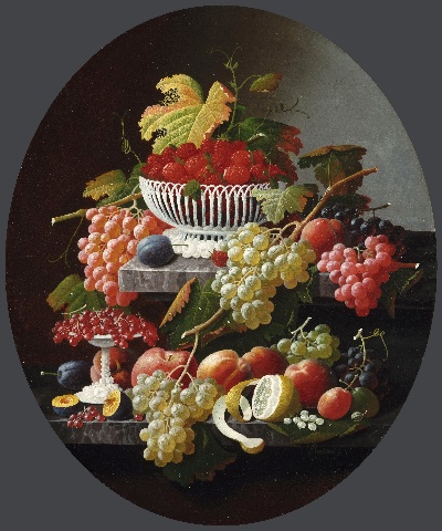 美国费城美术馆精品藏画高清图集TIF-5的作品-塞韦林·罗森，美国人（生于德国），约1815年至1872年——带水果和酒杯的静物画
