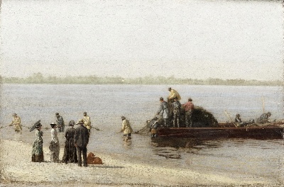 美国费城美术馆精品藏画高清图集TIF-6的作品-托马斯·埃金斯，美国，1844-1916年——在特拉华河的格洛斯特捕鲱鱼