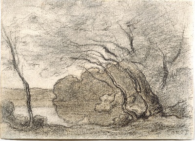 美国弗里克美术馆.-2美国弗利克美术馆_藏画高清实拍2的作品-Jean-Baptiste Camille Corot——莫特芬丹纪念品研究，约1864年
