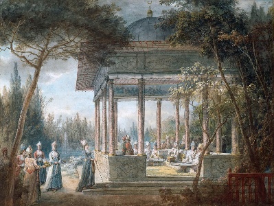 -5MSG082卢浮宫高清图集TIF- 13的作品-Jean Baptiste Hilair——后宫的场景（Goter oriental dans un pavillon，dans un parc）
