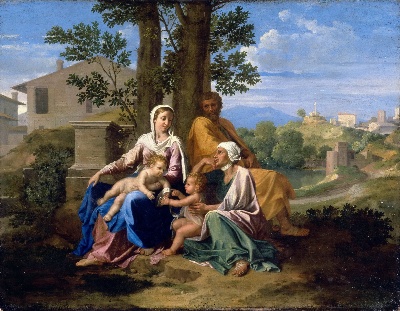 -8MSG082卢浮宫高清图集TIF- 16的作品-Nicolas Poussin——风景中圣约翰和圣伊丽莎白的神圣家庭