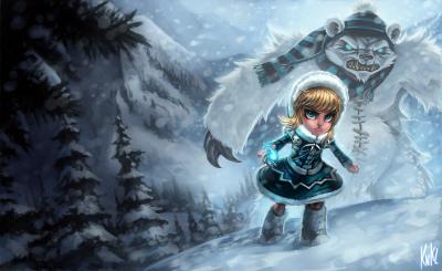 英雄联盟.黑暗之女 安妮老版的作品-Frostfire-Annie-Splash-Art-Old-League-of-Legends-Artwork-Wallpaper-lol