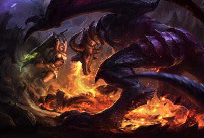 英雄联盟.宣传图GroupSplashes的作品-GroupSplashes_Riven_vs_Shyvana_HD