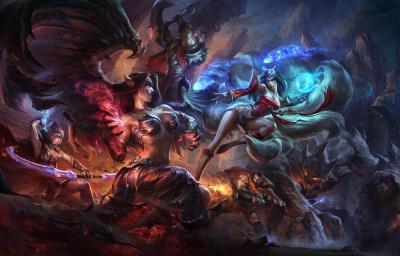 英雄联盟.宣传图GroupSplashes的作品-GroupSplashes_Morgana_vs_Ahri_HD