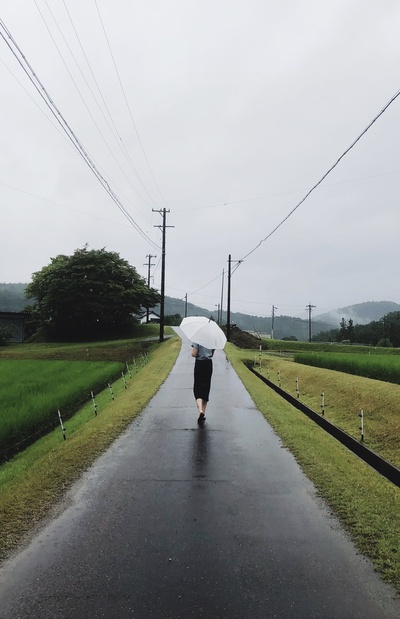 雨伞的图片-女人背着雨伞走在孤独的路上
