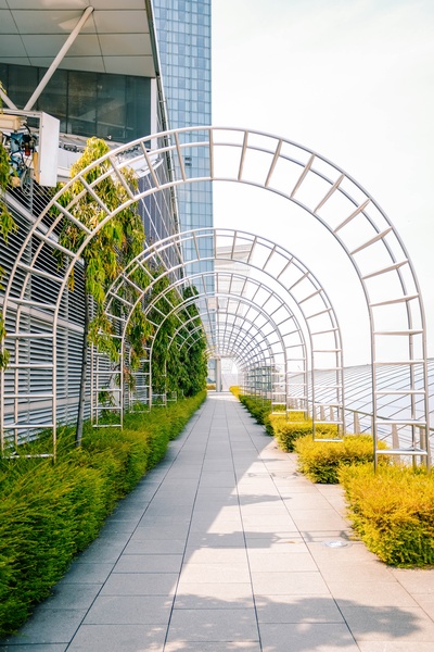 路径的图片-白色拱形走道