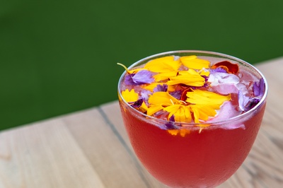 院子的图片-带花鸡尾酒的夏日风味