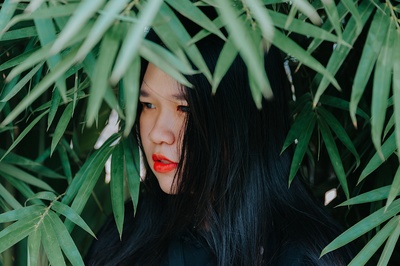 人与植物的图片-穿黑上衣的女人