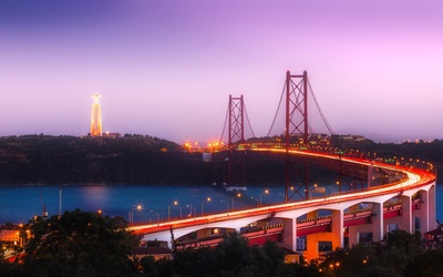 粉红的图片-夜视桥鸟瞰摄影