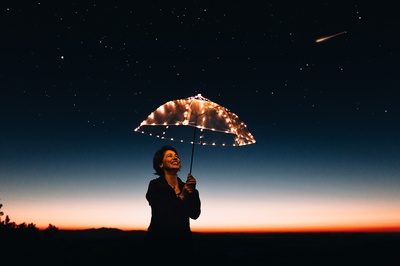 夜间的图片-女人用带灯的雨伞