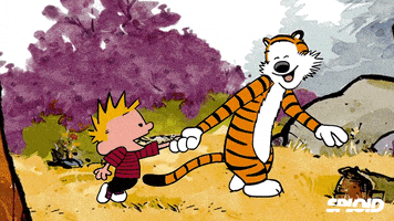爱跳舞的gif-calvin and hobbes dancing GIF