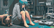 モトクロス斉藤的gif的gif-犬と女の子とレコード