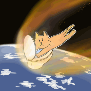 しおひがり的gif的gif-便器のふたで体を守りながら大気圏突入するねこ
