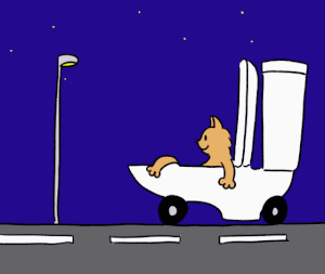 しおひがり的gif的gif-自慢のトイレで明け方の高速道路を爆走する便器はまりねこ