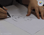 GIFMAGAZINE PRESS的gif的gif-おまけ：シアター内展示用サインイラストを構想する宇木さん