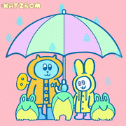 カツボン / KATZBOM的gif的gif-ネジネコ＆うさぎのう　雨の季節