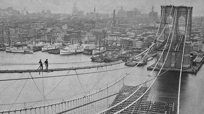 (20180524)的图片-1883年在建设中的布鲁克林大桥，美国纽约 (© World History Archive/Alamy)