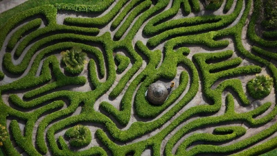 格伦德根花园的樱桃月桂树迷宫鸟瞰图，英国康沃尔 (© Richard Cooke/Alamy)(20190619)的图片-格伦德根花园的樱桃月桂树迷宫鸟瞰图，英国康沃尔 (© Richard Cooke/Alamy)