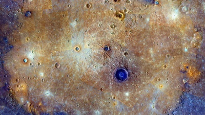 卡洛里盆地的合成全彩图，水星 (© NASA/Johns Hopkins University Applied Physics Laboratory/Carnegie Institution of Washington)(20200707)的图片-卡洛里盆地的合成全彩图，水星 (© NASA/Johns Hopkins University Applied Physics Laboratory/Carnegie Institution of Washington)